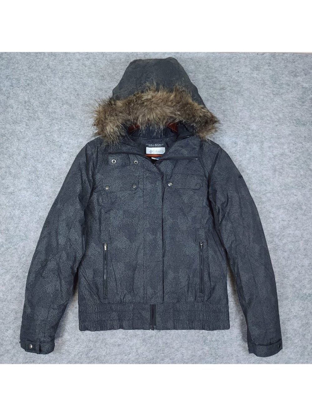 Columbia Peak Drifter II Bomber Jacket Small Gray Black Faux Fur Hood Gorpcore